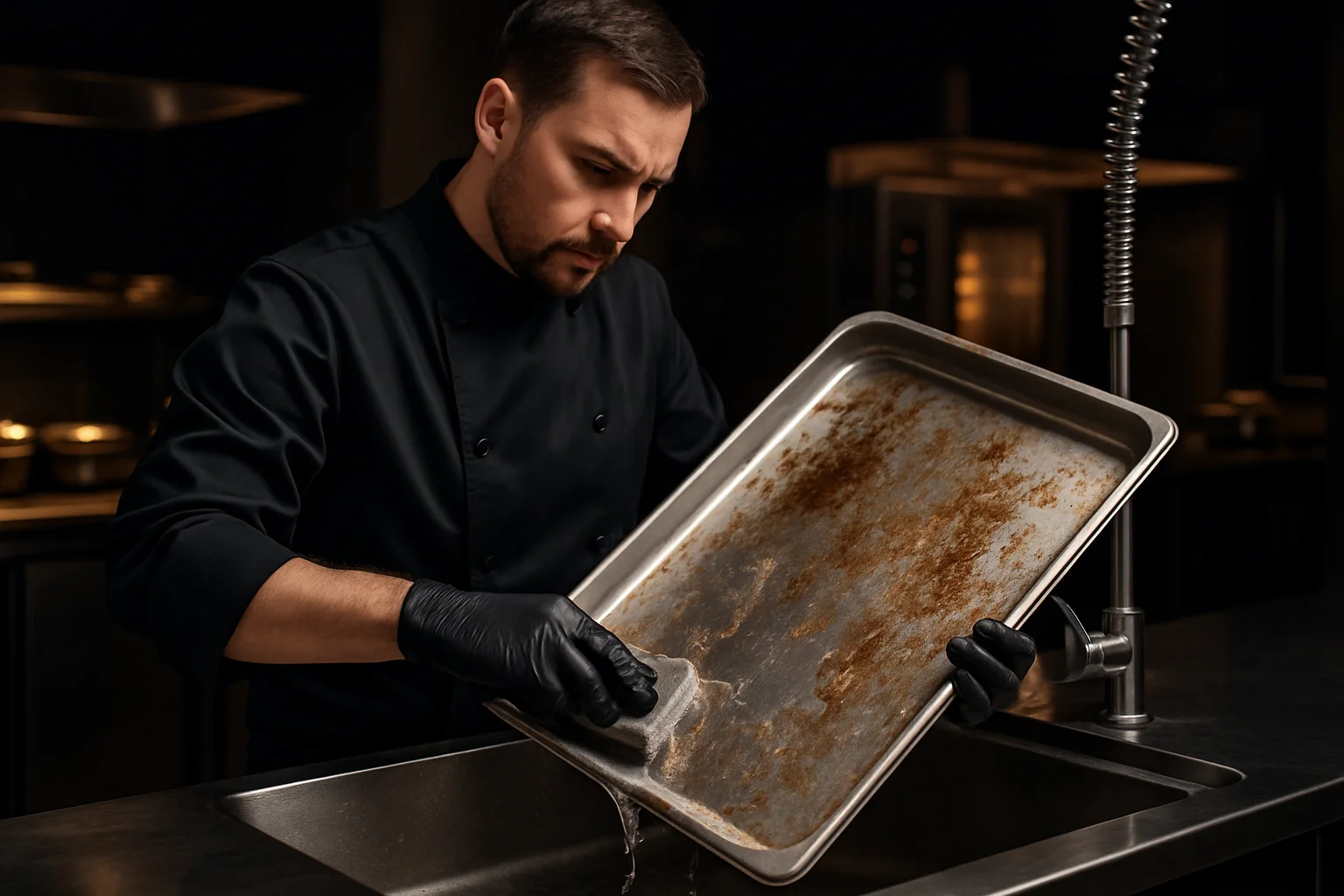 Reinigung von Pizzablech in Großküche