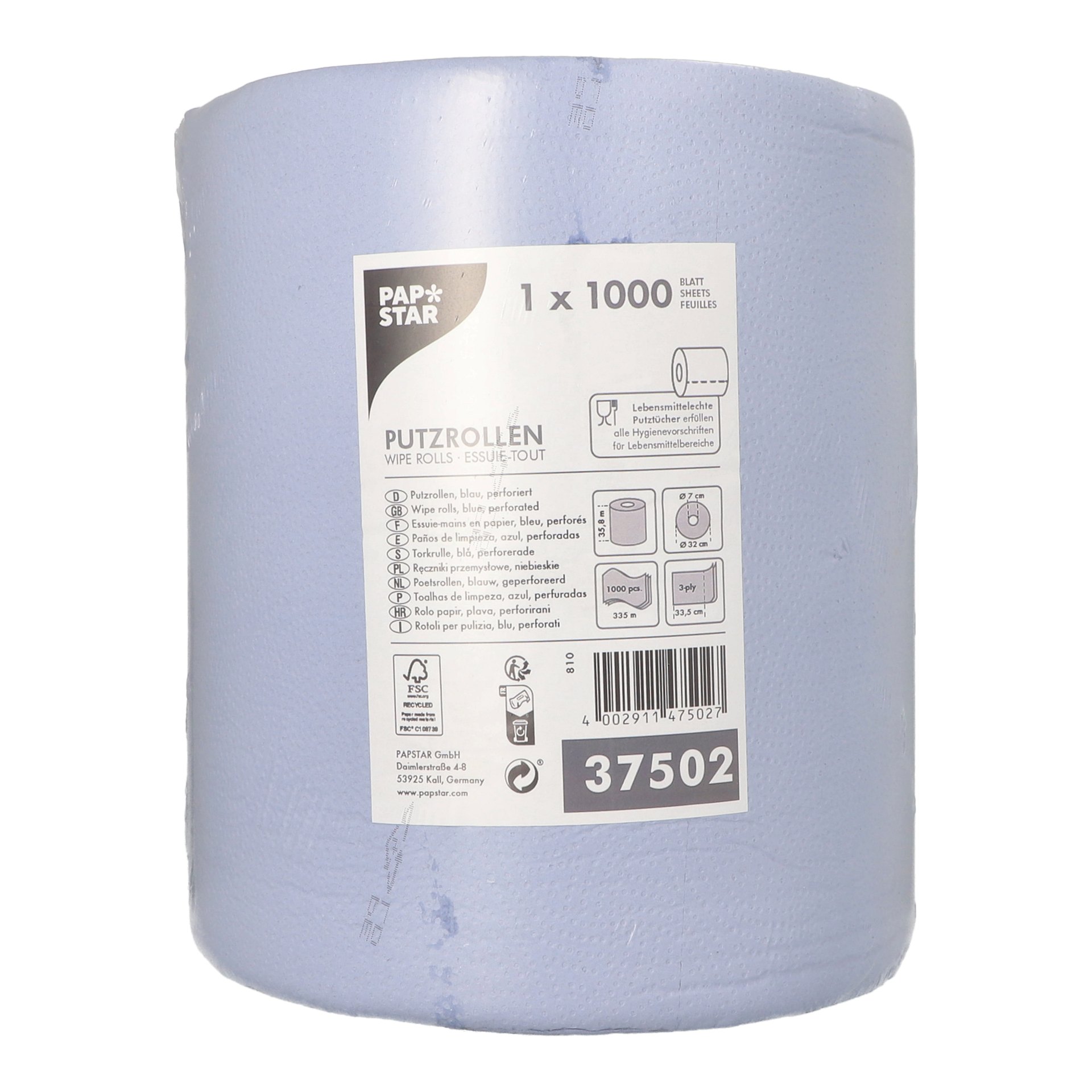 Putzrolle, 3-lagig Ø 32 cm · 335 m x 35,8 cm blau 1.000 Abrisse Blatt 35,4 x 33,5 cm Putzrolle, 3-lagig Ø 32 cm · 335 m x 35,8 cm blau 1.000 Abrisse Blatt 35,4 x 33,5 cm