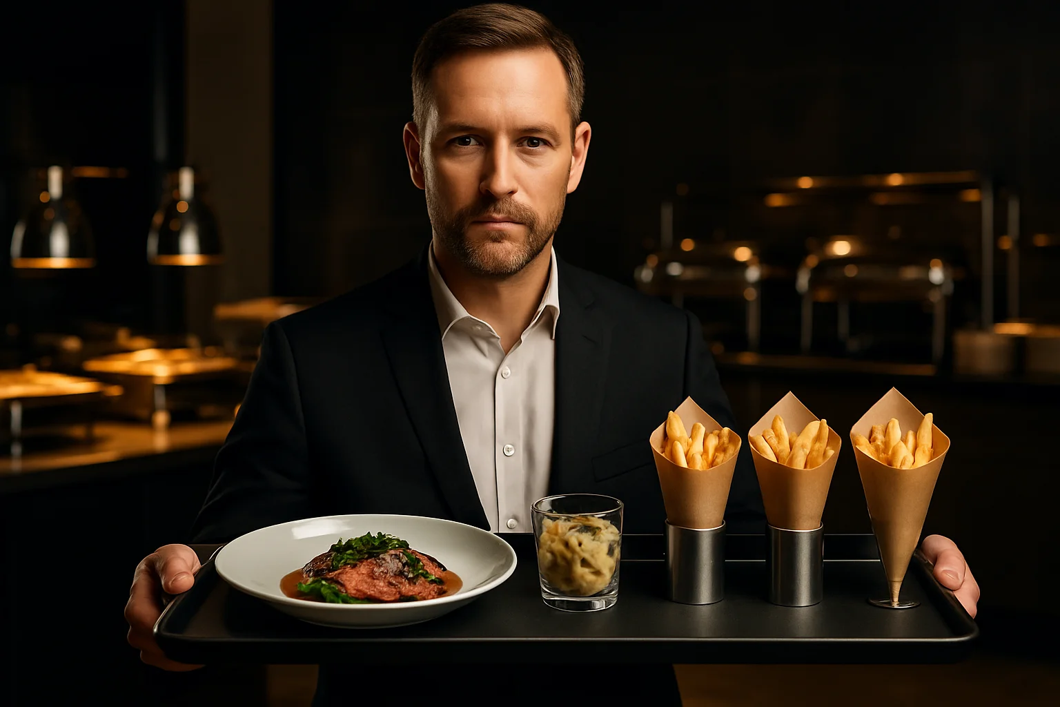 Serviertablett mit verschiedenen Präsentationsformen für Fingerfood