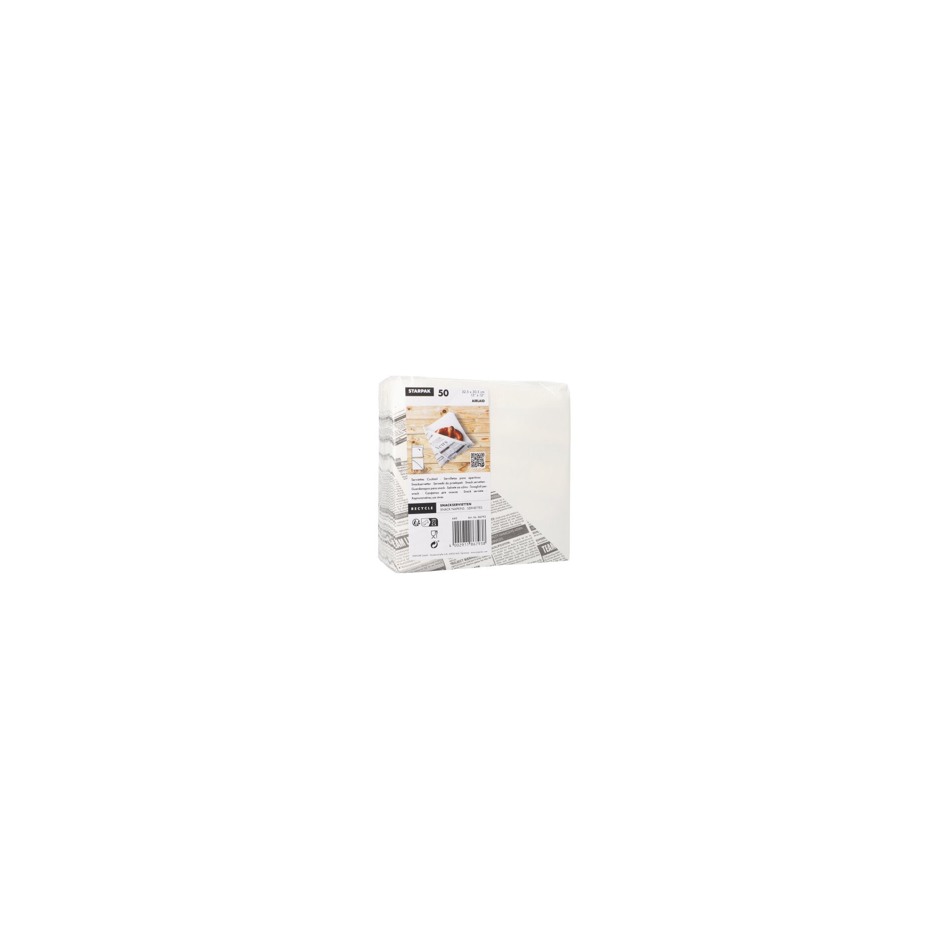 Snackservietten, stoffähnlich, Airlaid 1/4-Falz 32,5 cm x 30,5 cm weiss "Newsprint"