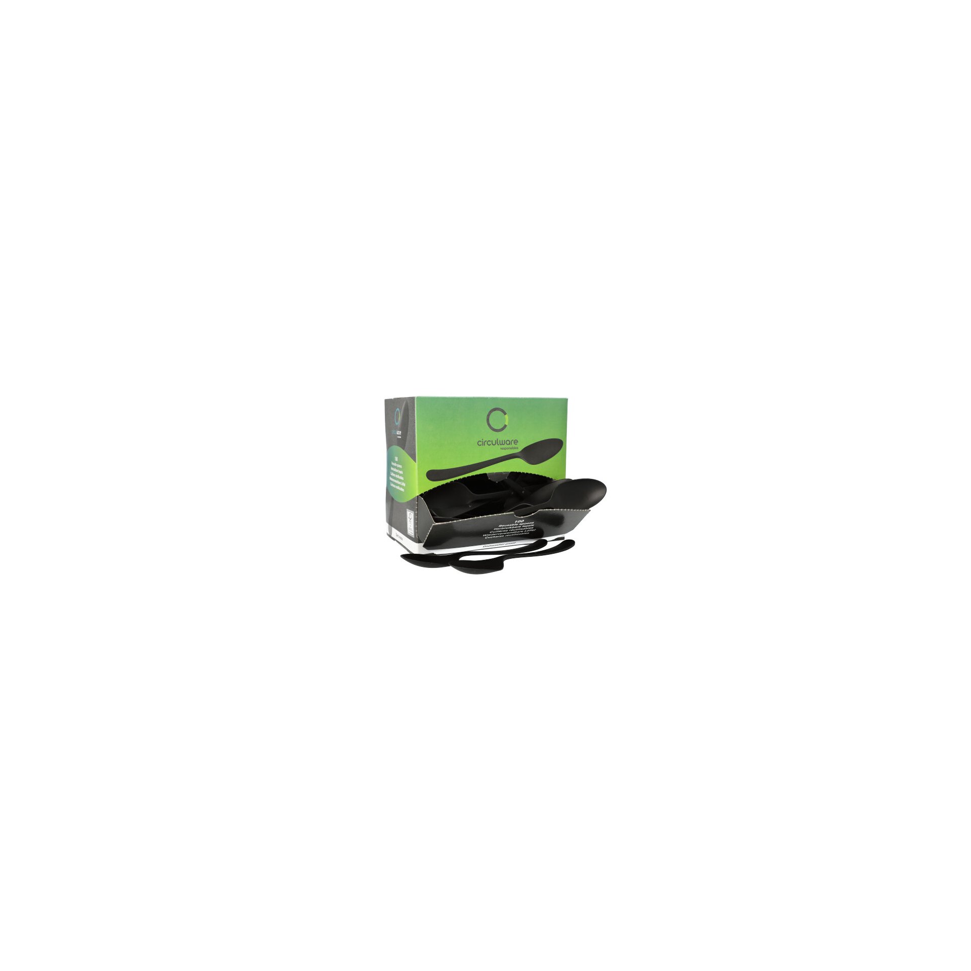 "Circulware" Mehrweg-Löffel PP-MF 19 cm schwarz "Gaia" extra stabil, in Spenderbox "Circulware" Mehrweg-Löffel PP-MF 19 cm schwarz "Gaia" extra stabil, in Spenderbox