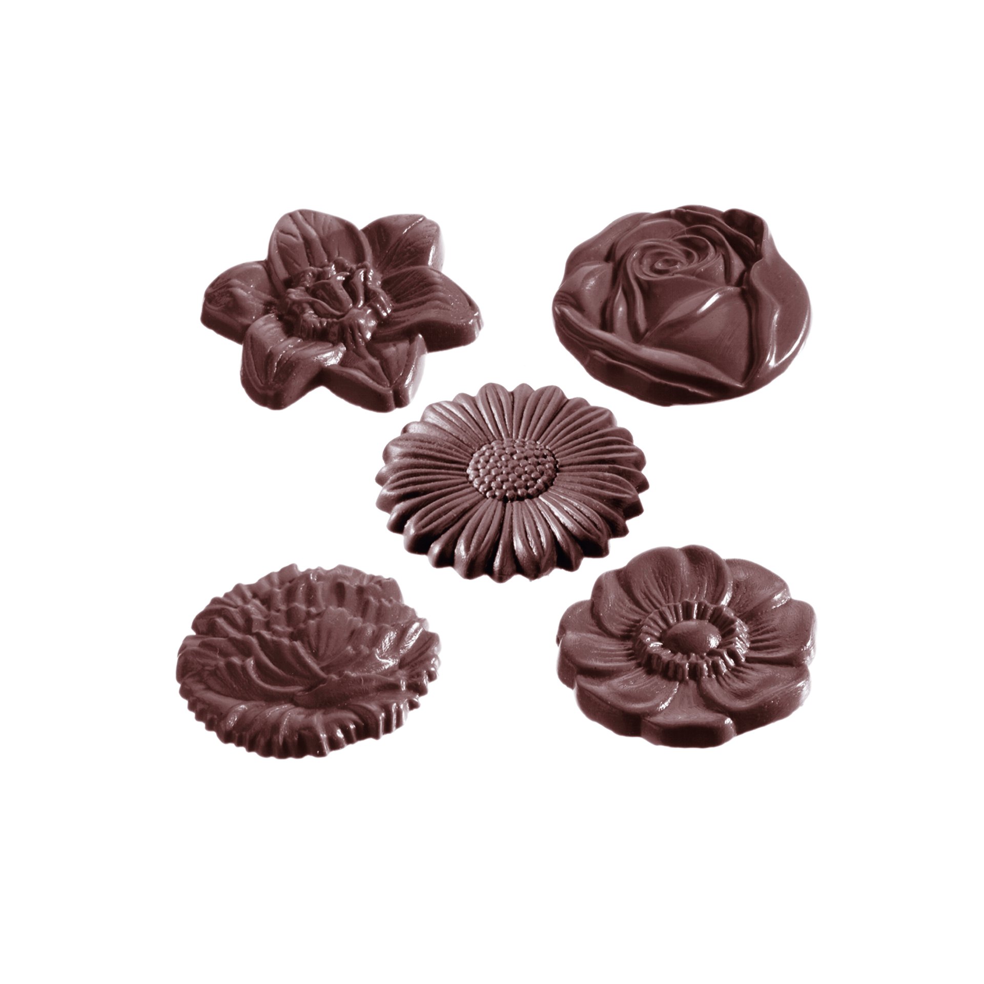Schokoladen Form - Blumen rund 5 Figuren Schokoladen Form - Blumen rund 5 Figuren