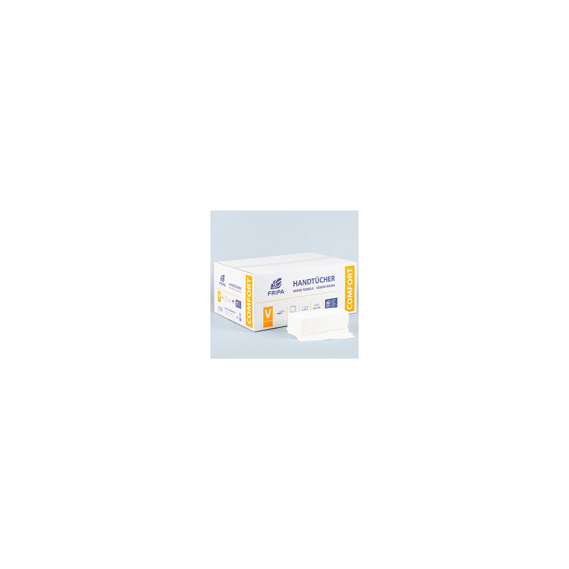 Blatt Handtuchpapier V-Falz 23 cm x 25 cm hochweiss "Comfort" 2-lagig (20x160) Blatt Handtuchpapier V-Falz 23 cm x 25 cm hochweiss "Comfort" 2-lagig (20x160)