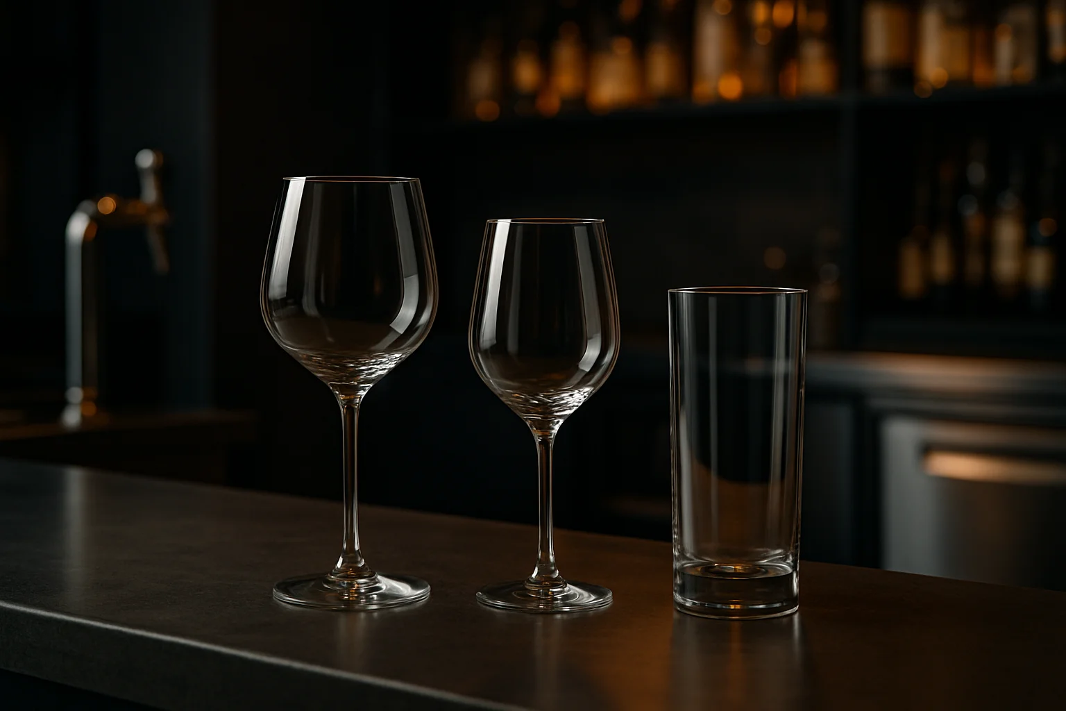 Verschiedene Glasformen nebeneinander zur Prüfung der Kompatibilität