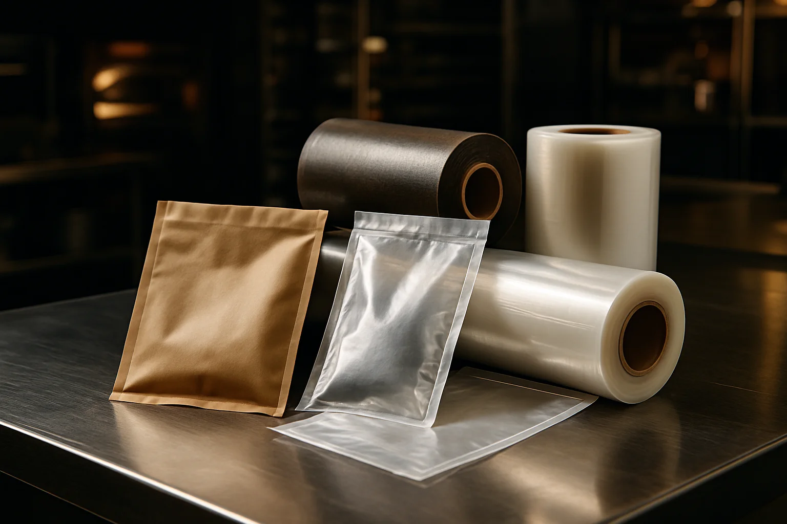 Auswahl verschiedener Müllbeutelmaterialien in professioneller Küche