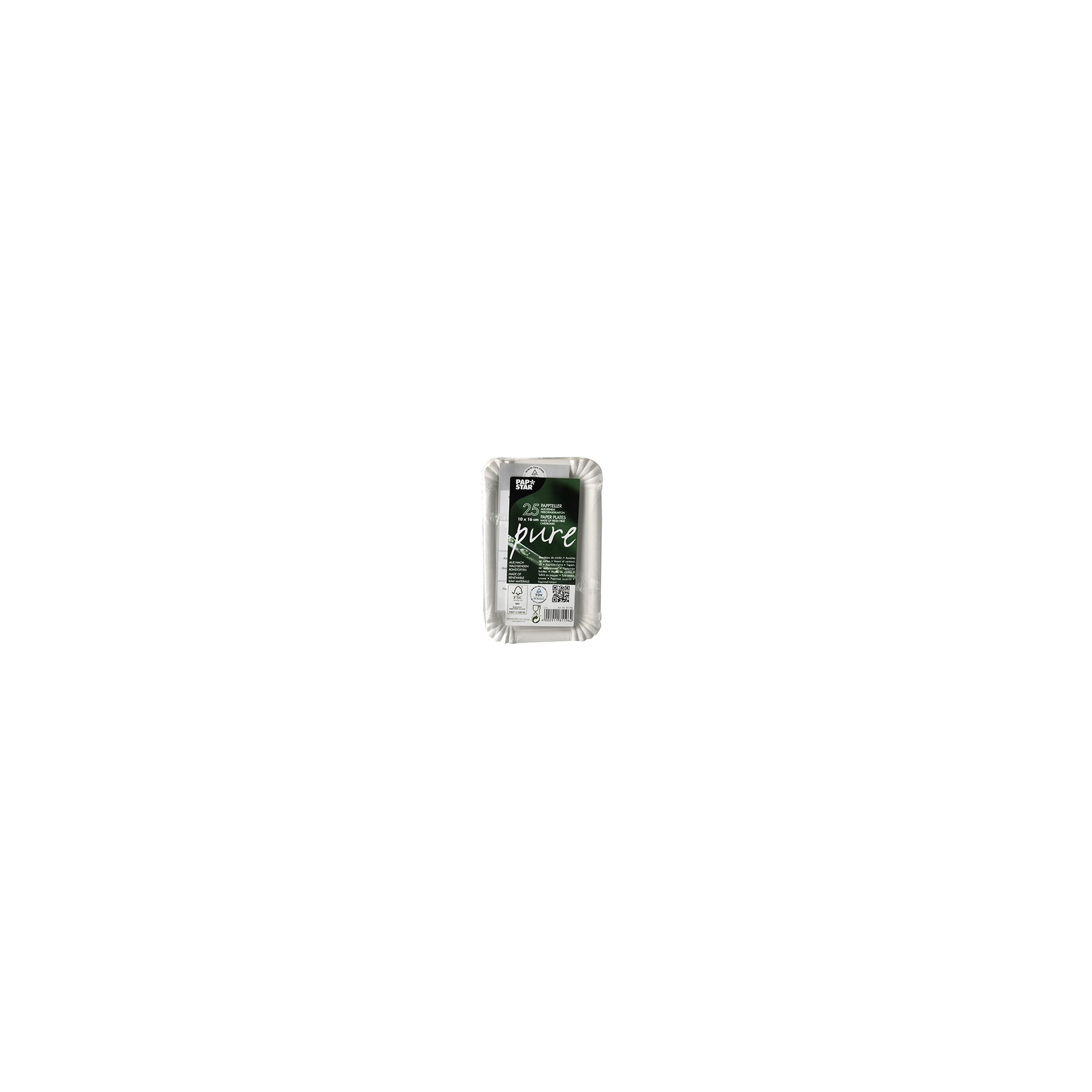 Teller, Pappe "pure" eckig 10 cm x 16 cm weiss